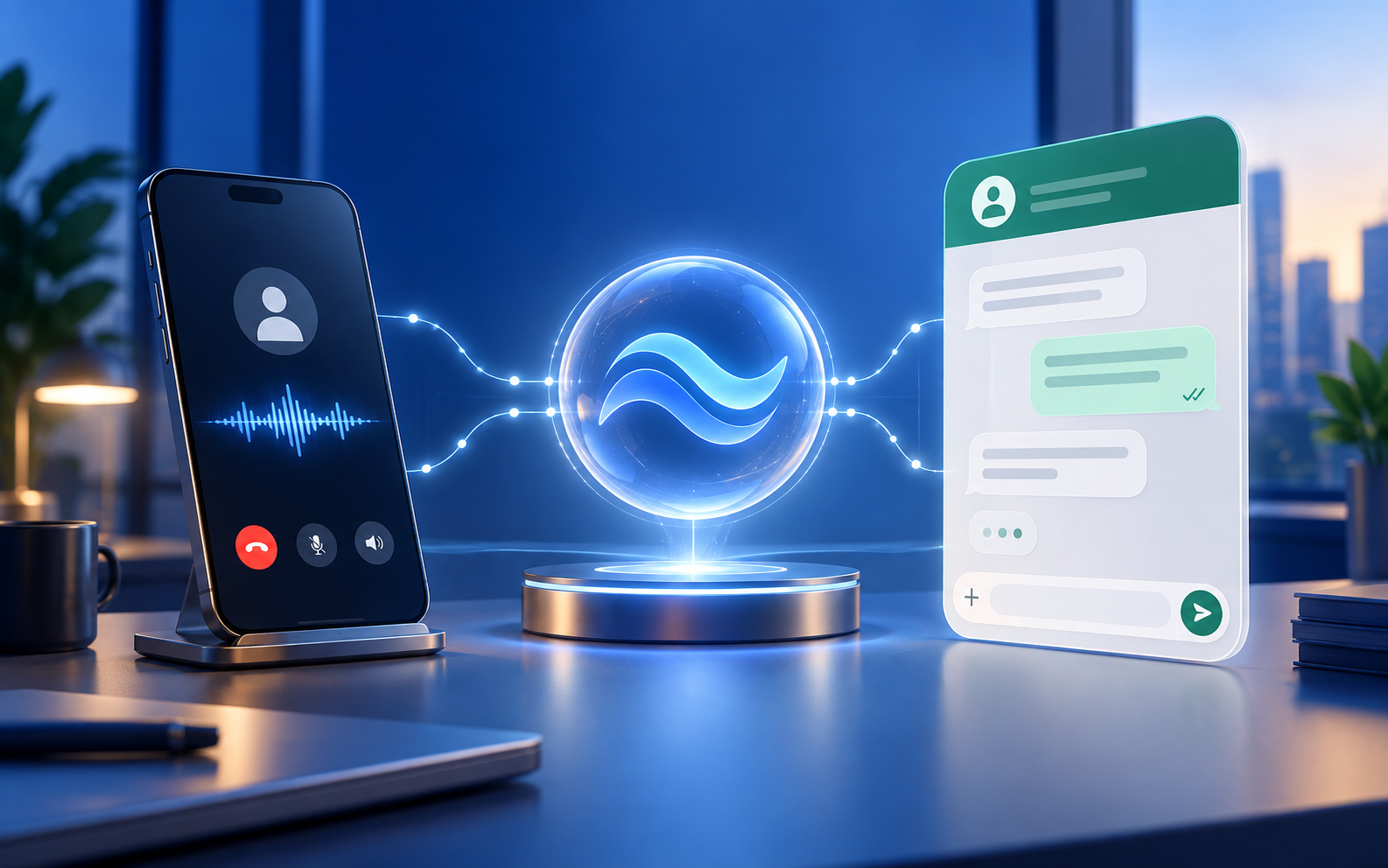Phone and WhatsApp automation connected through one AI workflow